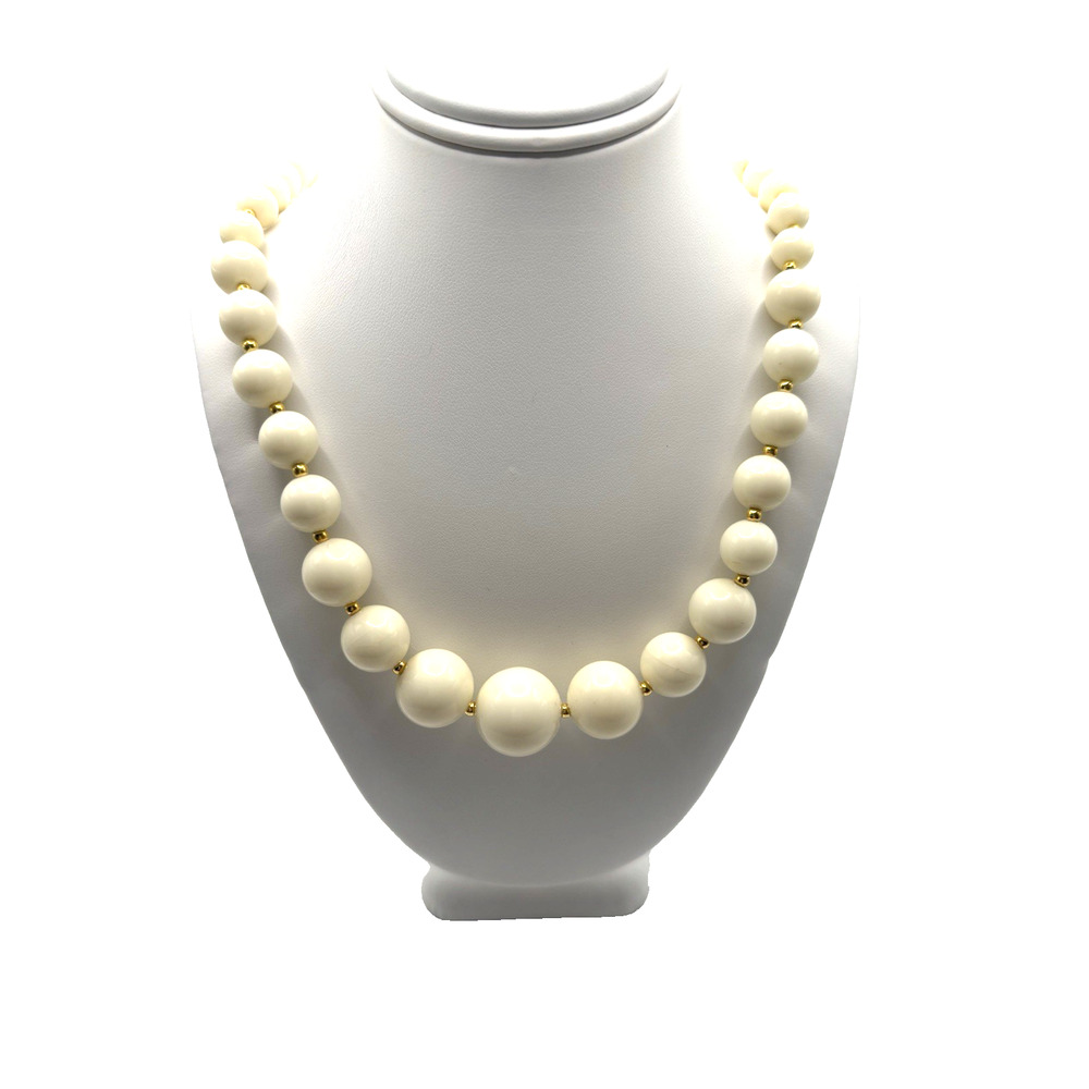 Vintage Plastic Beads Necklace Earrings & Bangle Cream Gold Tone‎ J1-3028 - Picture 3 of 7